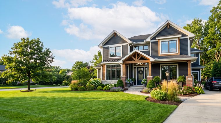 A modern family home on a landscaped lawn